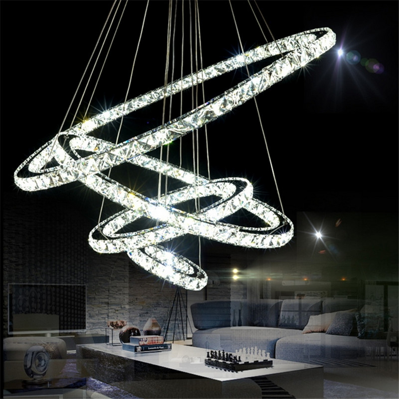 dimmable led k9 crystal chandelier pendant lamp for dining room living room el with 4 rings ce ul fcc led vallkin lighting