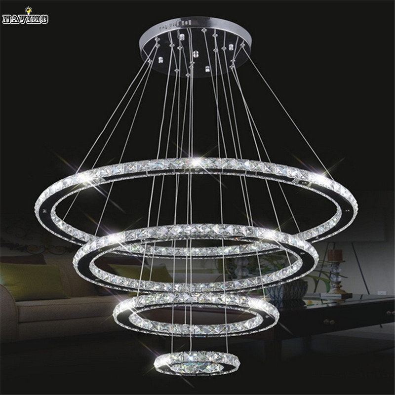 dimmable led k9 crystal chandelier pendant lamp for dining room living room el with 4 rings ce ul fcc led vallkin lighting