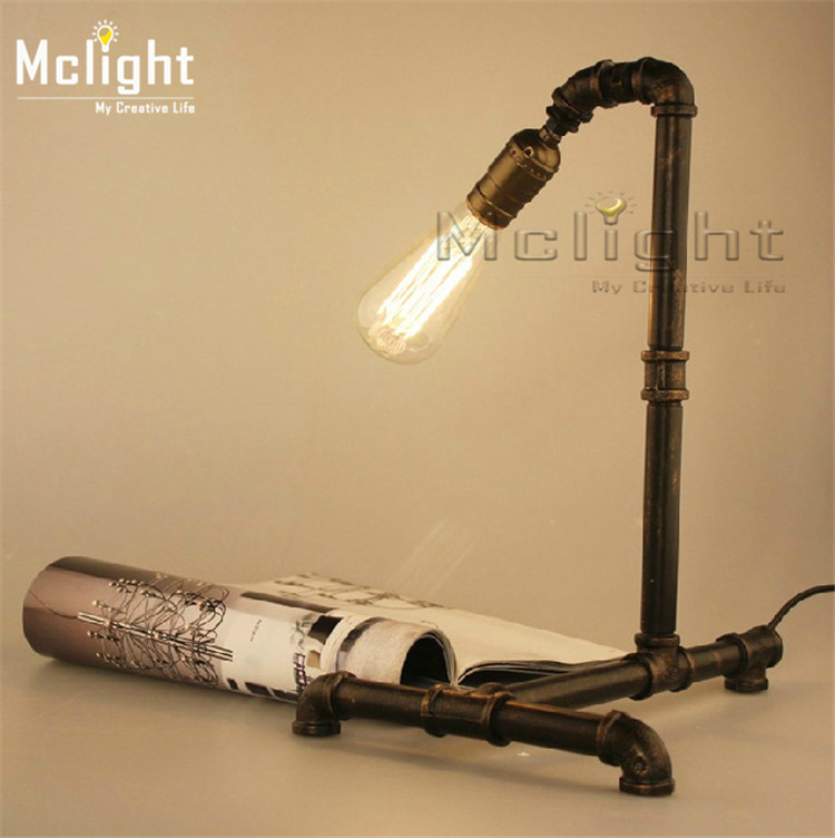 diy vintage iron light desk lamp beside water pipes table lamps office creative lighting fixtures for study room