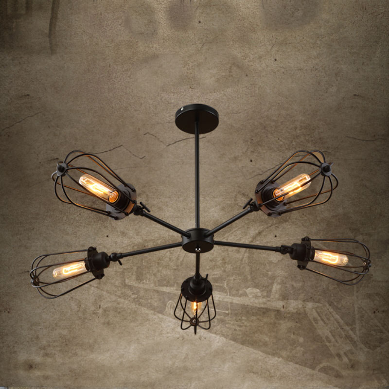 large vintage loft black wrought iron spider chandelier for dining room restaurant lounge light fixture pendant lamp