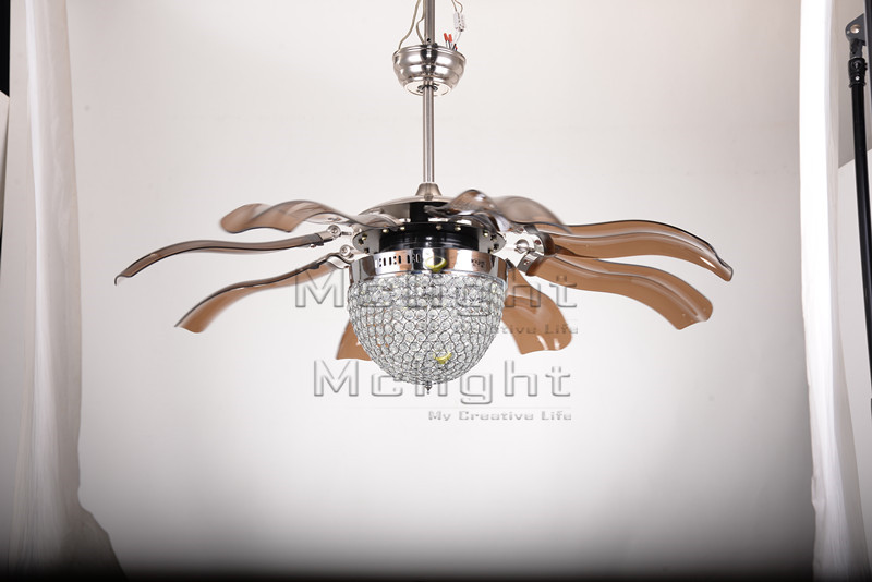 led luxury crystal ceiling fans with light and remote for bed room restaurant pendant lamp foyer decoration floding fans