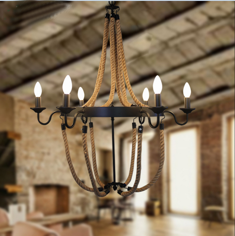 loft nordic industrial retro pendant lamp creative pastoral clothing hemp rope american country wrought iron pendant lights