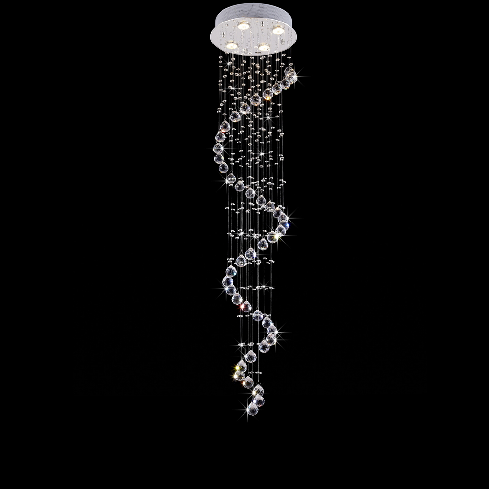 modern led crystal chandelier lighting fixtures for stair decoration long spiral staircase hanging rain drop pending lamp