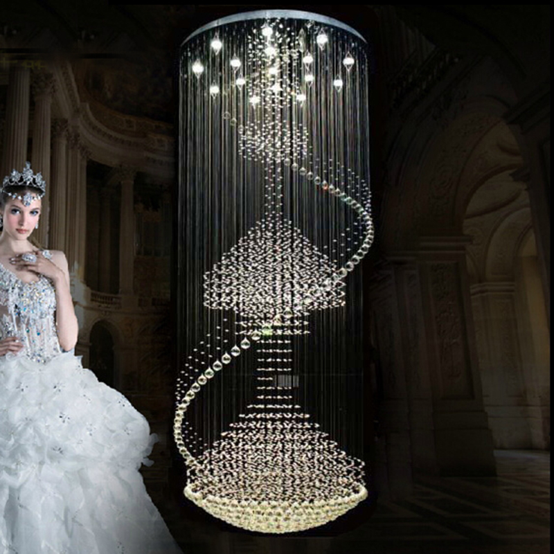 modern led long big spiral staircase crystal chandeliers light fixture for foyer el hall large hanging lamp