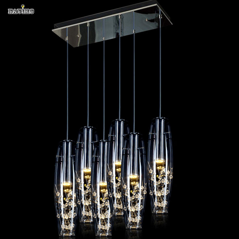 modern stainless steel led lights fixture creative restaurant crystal pendant lamp for dining room lustres de teto luminaire