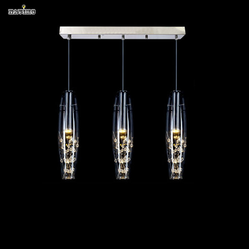 modern stainless steel led lights fixture creative restaurant crystal pendant lamp for dining room lustres de teto luminaire