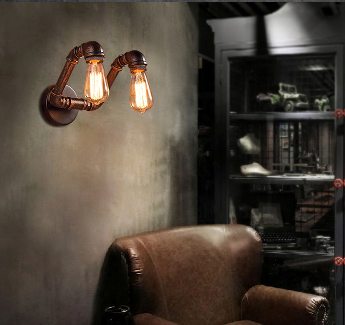 retro copper iron industrial water pipe vintage loft black wall lamp sconce creative beside lamps e27 edison home light fixture