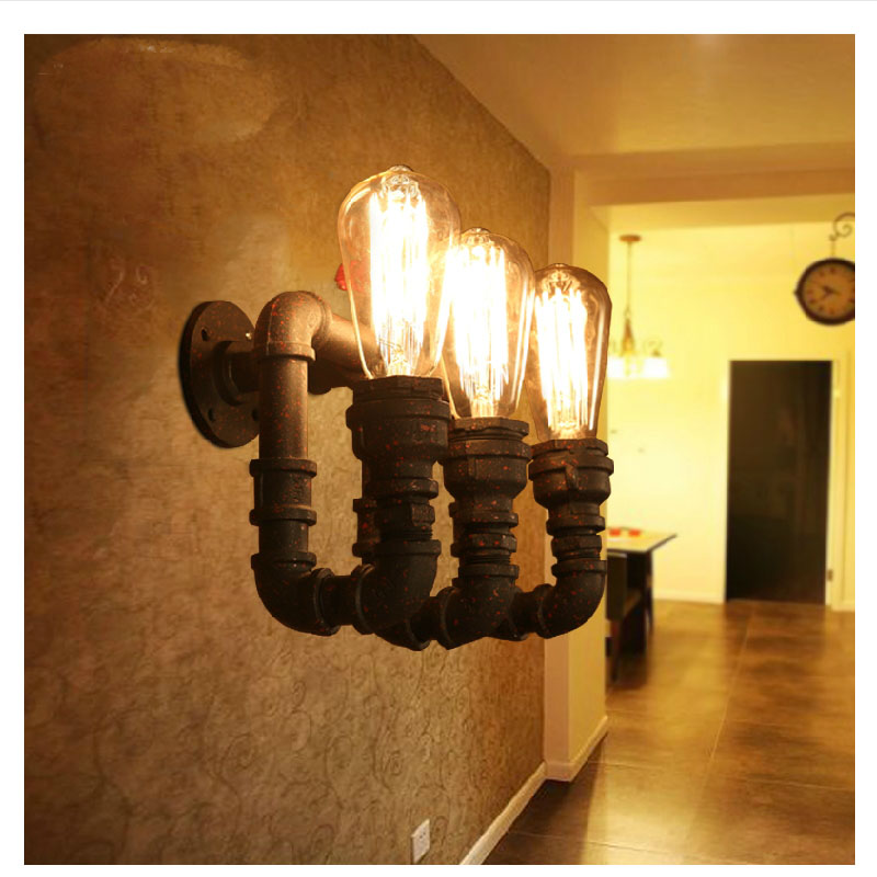 retro iron industrial water pipe vintage loft black wall lamp sconce creative lounge beside lamps e27 edison home light fixture