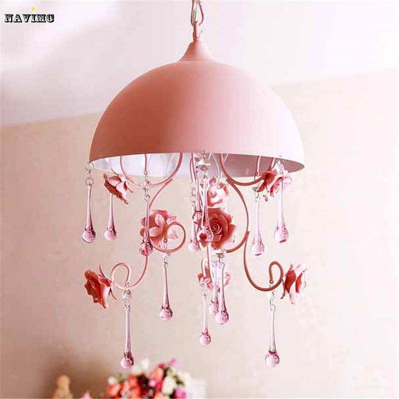 tiffany pink kid's children girl's room pendant light ceramic lampshade flower lamp for princess room lithting fixture