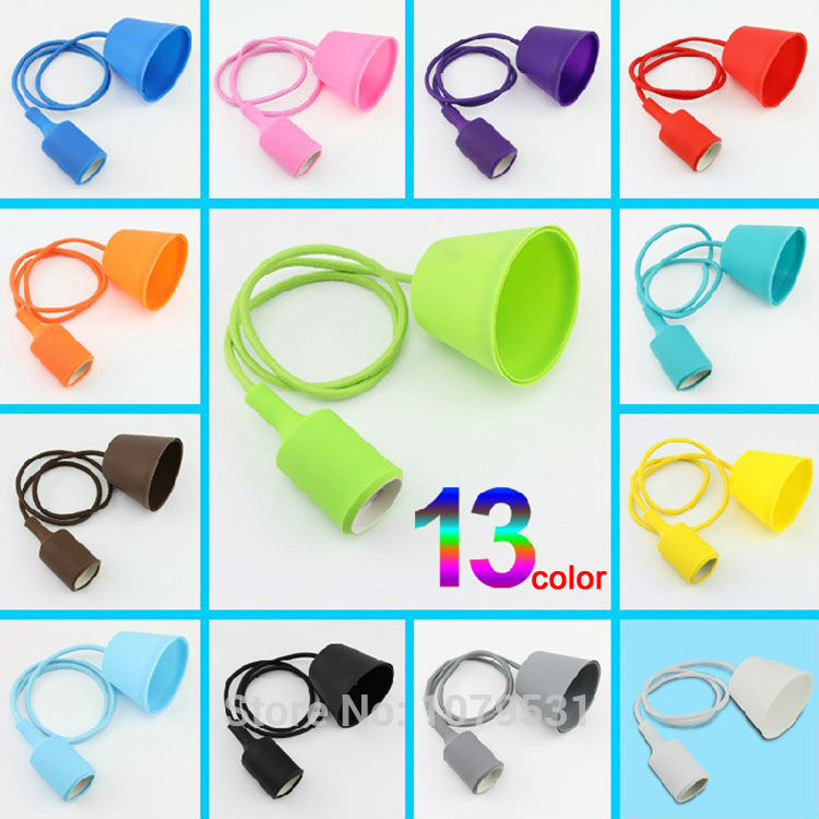 10pcs diy personality e27 led lamp 13 colorful silicone pendant light holder with 100cm cord ceiling base for decor lighting - Click Image to Close