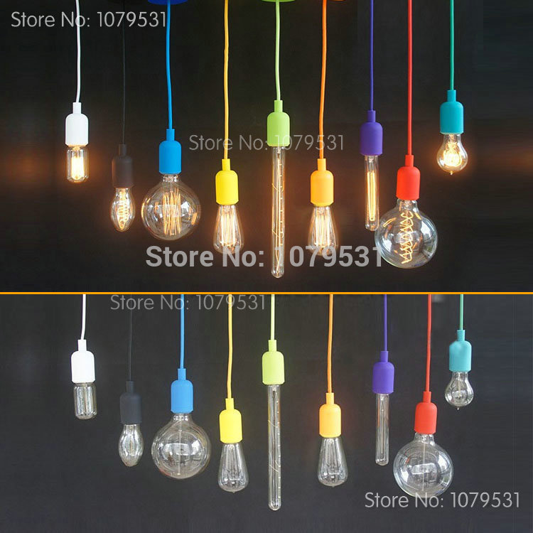 10pcs diy personality e27 led lamp 13 colorful silicone pendant light holder with 100cm cord ceiling base for decor lighting - Click Image to Close
