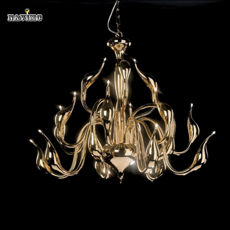 2015 new arrival lustre chandelier modern swan light iron silver lamp swan lighting chrome color 18 arms for dinning room home