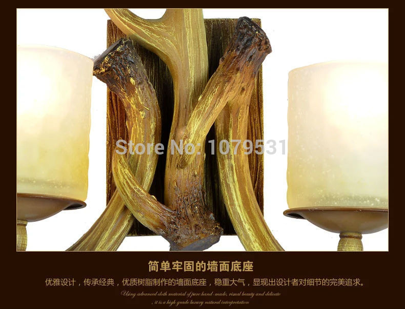 2016 art deco retro wall lamp american country wall light resin deer horn antler lampshade decoration sconce 110-240v new year