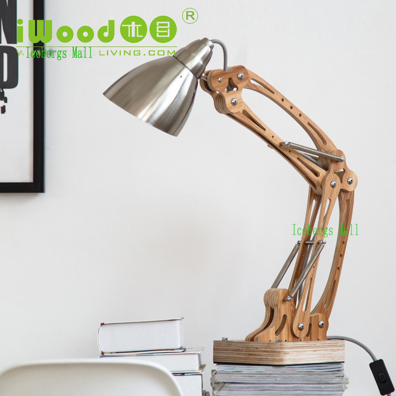 2016 original mechanical rocker wood arm led desk lamp creative contracted style table lamp for bedroom,living room,study,office