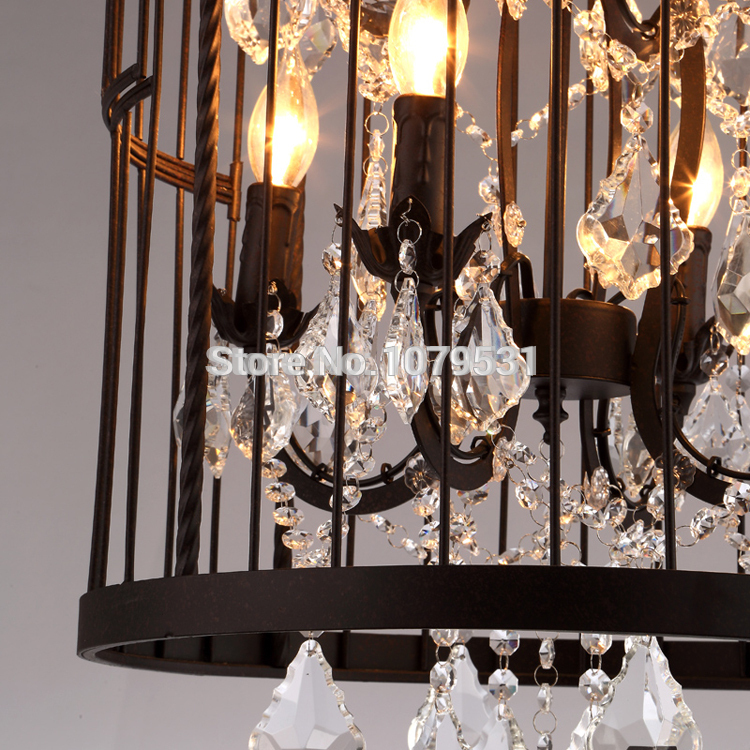 35/45cm nordic birdcage crystal pendant lights iron cage home decor american vintage industrial lamp retro lamparas colgantes