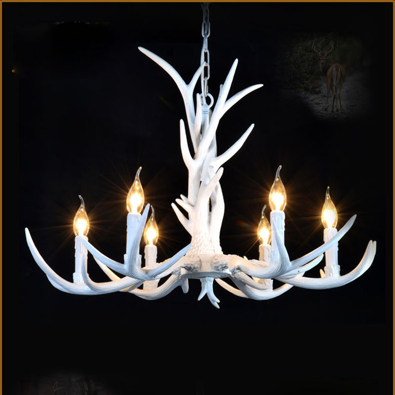 6/8/10 heads american retro pendant lamp europe country fixture resin deer horn antler chandeliers decoration, e14 110-220v