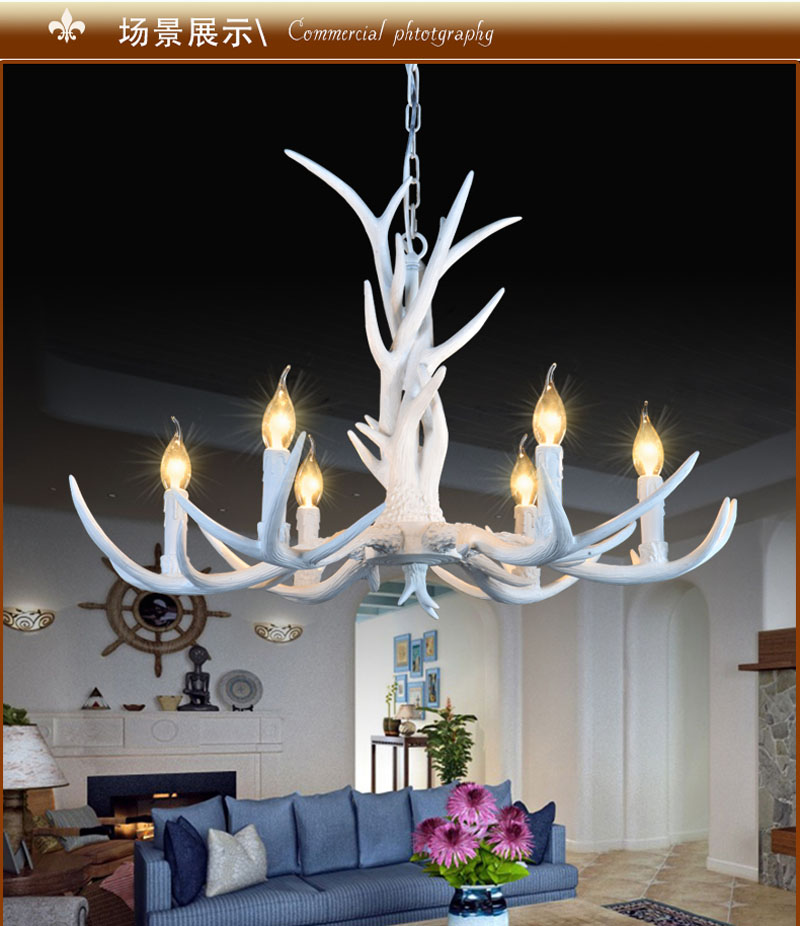6/8/10 heads american retro pendant lamp europe country fixture resin deer horn antler chandeliers decoration, e14 110-220v