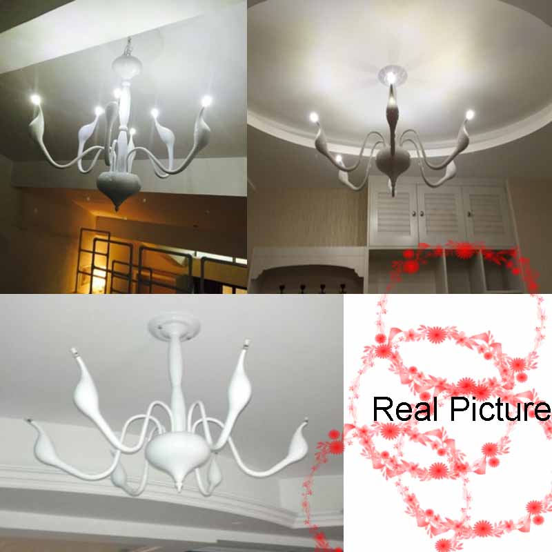 6 light white swan chandelier light fitting/ lamp/ lighting fixture d550mm chrome flushmount chandelier for study living room
