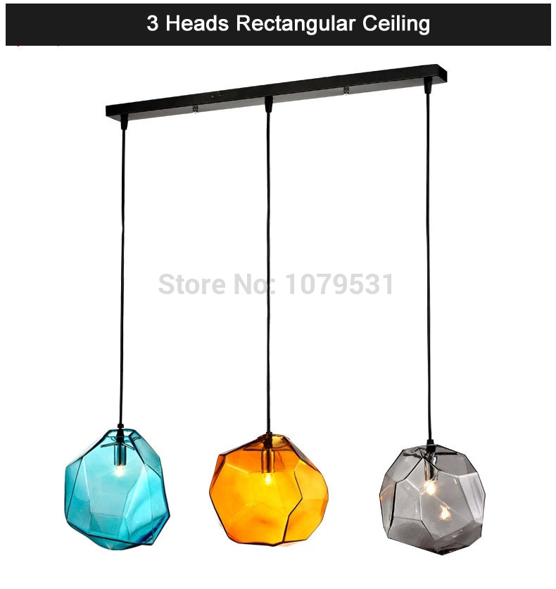 colorful crystal glass stone pendant light by italy designer for dining bar decor led 3/1 heads ice cube polygon pendant lamp