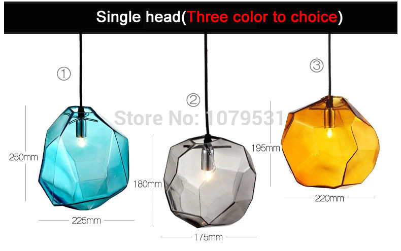 colorful crystal glass stone pendant light by italy designer for dining bar decor led 3/1 heads ice cube polygon pendant lamp