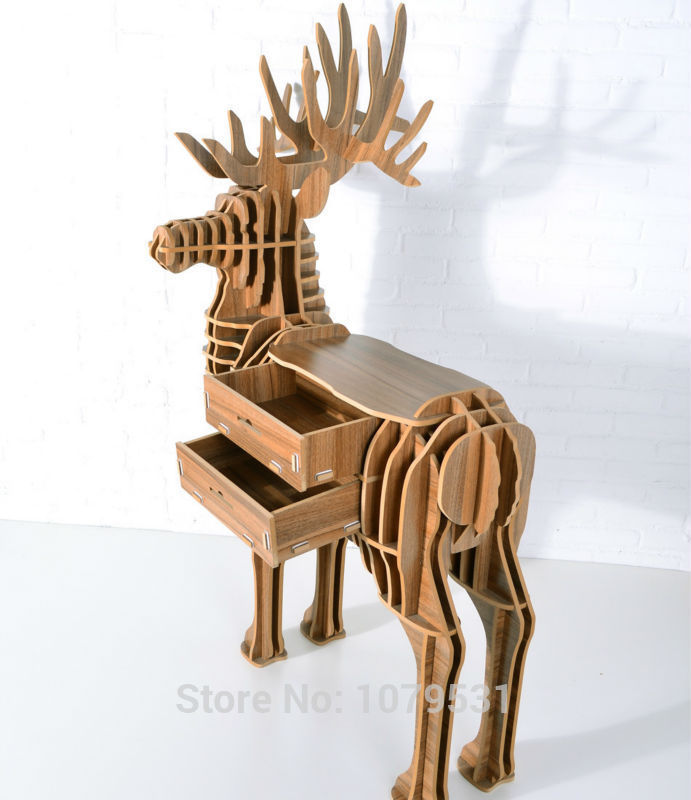 deer puzzle table with draw,wooden animal furniture for living room,diy animal table,deer table for study,stag table