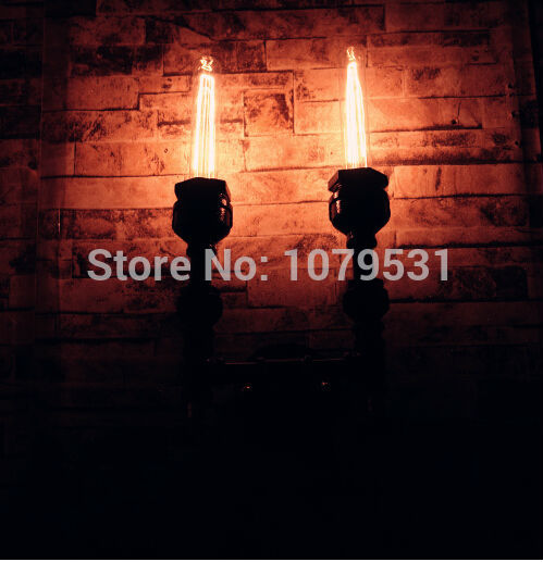 e27 edison water pipe wall lamp,loft iron 2 heads bar industrial pipes wall light