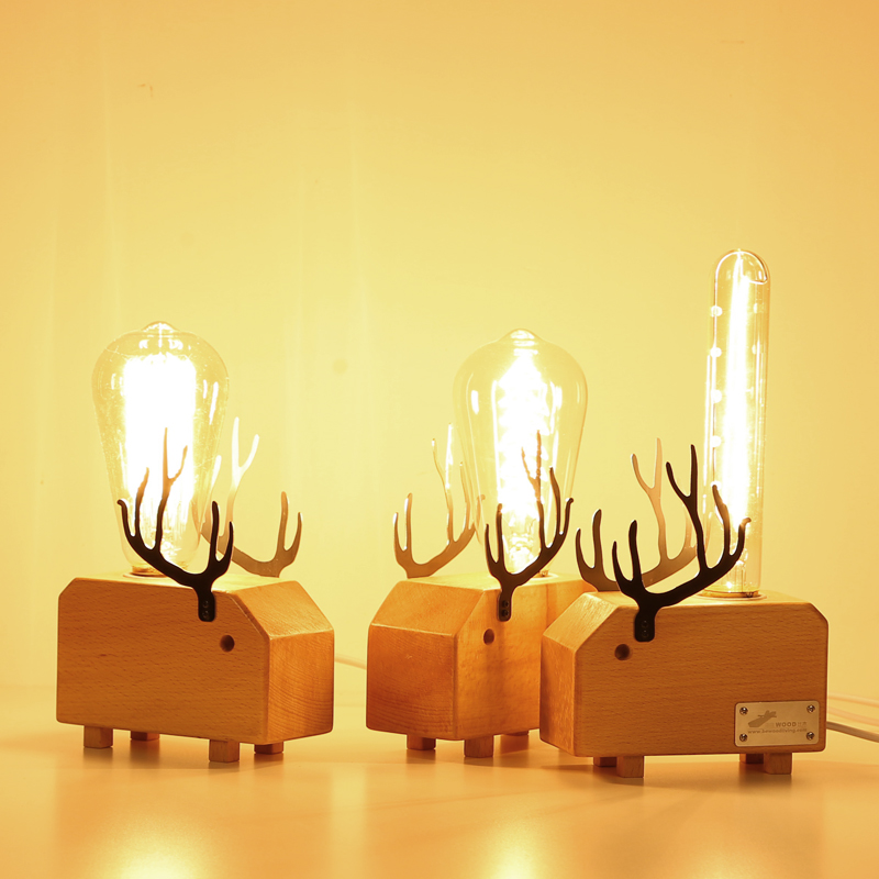 europe wood beech small night light,fashion lovely deer design,modem personality wooden bedroom table light