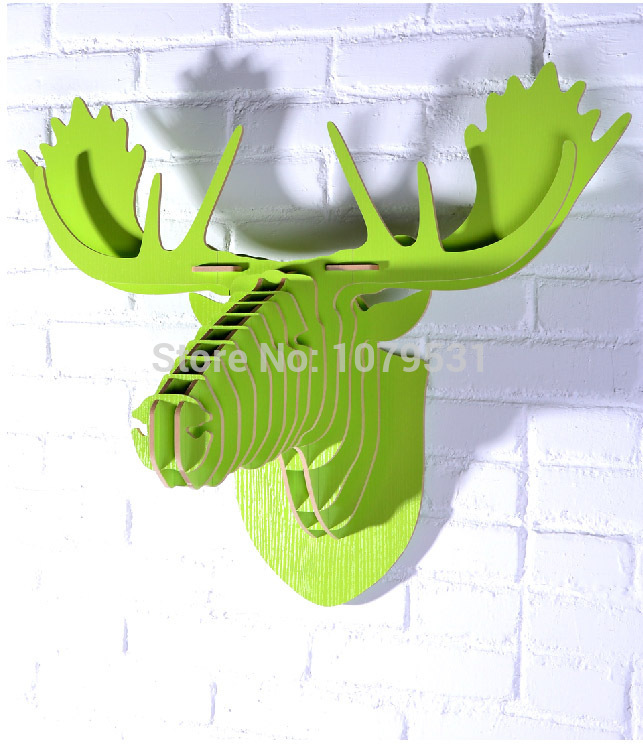 [green]europe style diy wooden reindeer head for wall decoration,wooden animals home decor,wooden moose head home decor