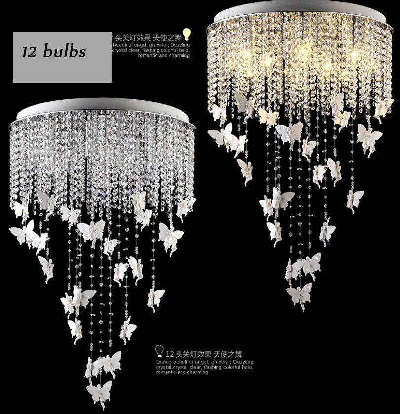 led crystal ceiling lights fixture modern lustre de cristal ceiling lamps butterfly design e14 bulb for foyer illumination