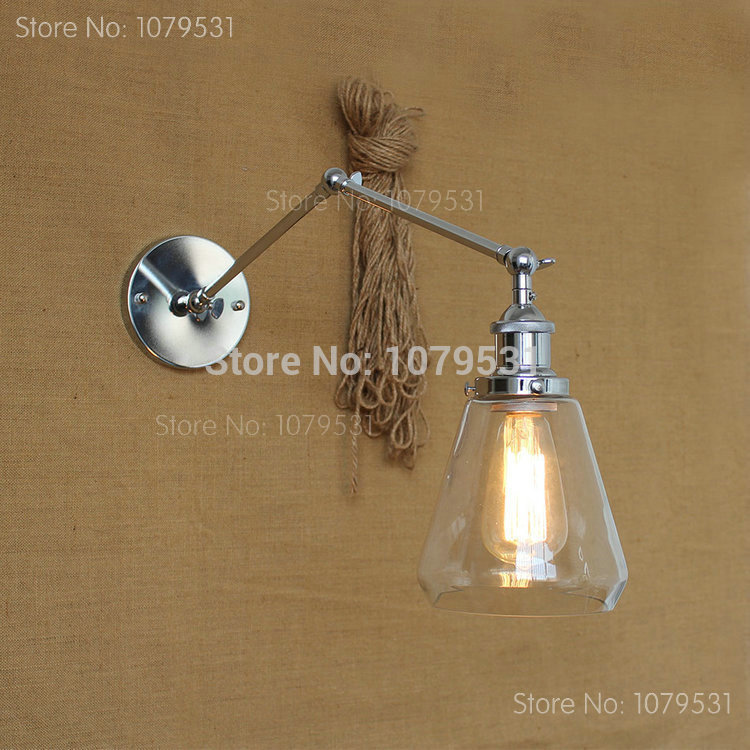 loft swing arm wall lamps modern golden home lighting for living room bedroom transparent glass country style wall lights