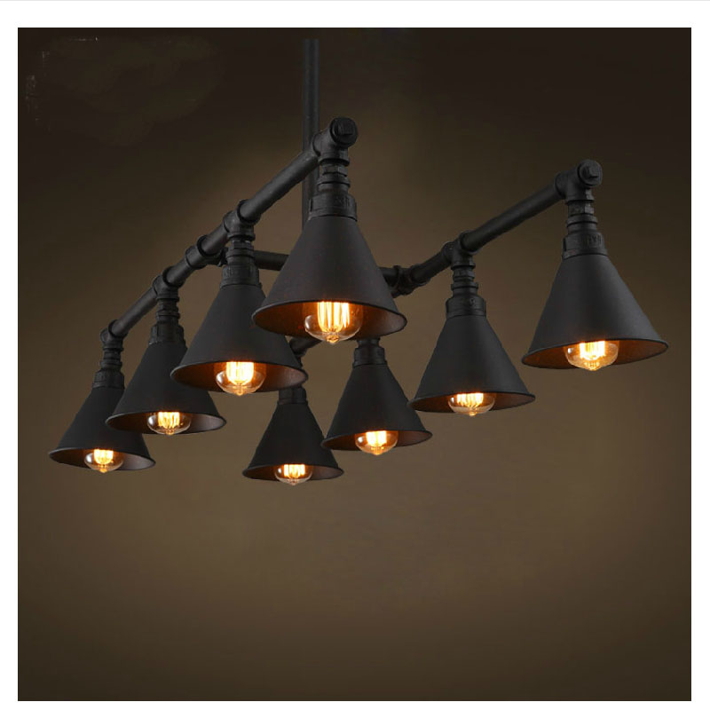 loft vintage retro black water pipe wrought iron chandelier pulley industrial lamps e27 edison pendant lamp home light fixtures