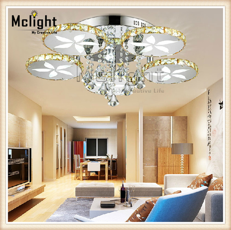 luxury led flush mount round flower crystal ceiling lights fixture for living room led wireless kitchen ceiling plafond lamp