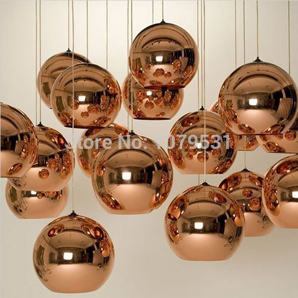 modern copper mirror glass ball pendant light globe shade ceiling lamp home kitchen bar counter light fixture