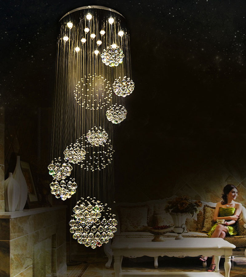 modern large crystal ceiling light fixture for lobby, staircase, stairs, foyer long spiral crystal light lustre ceiling lamp