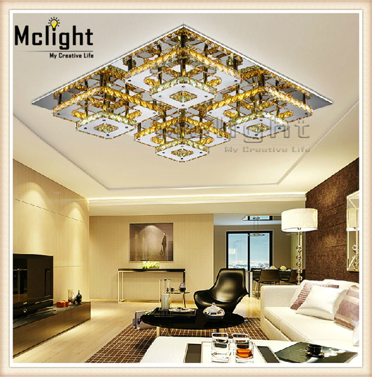 modern led remote control square champagne crystal ceiling lights fixture bedroom led wireless kitchen ceiling plafond lamp