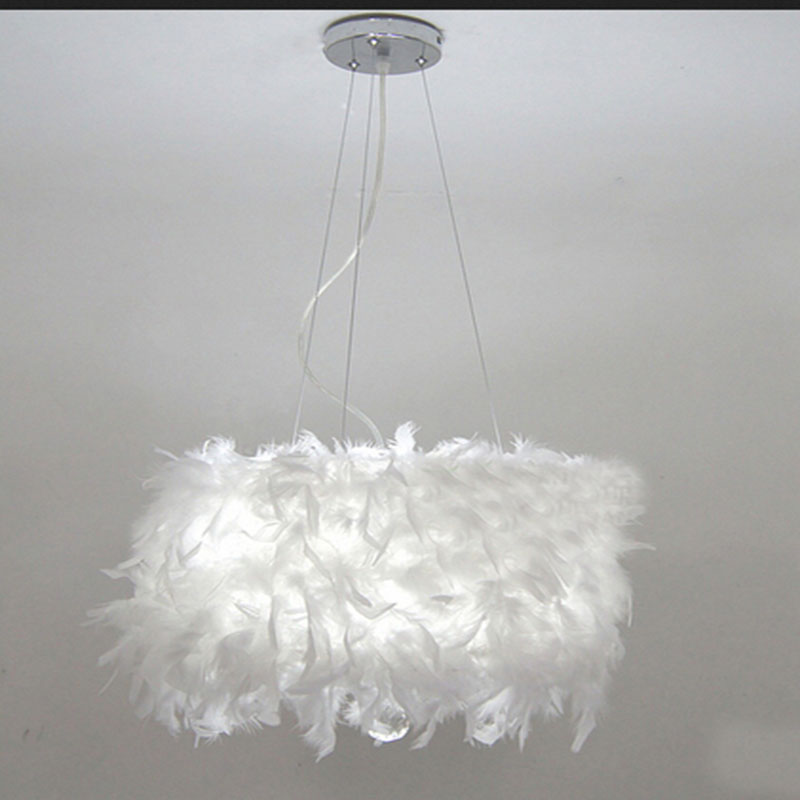 modern pendant feathers crystal chandelier lighting 3 lights diameter 21.65"/55cm for living room kitchen bedroom kids room - Click Image to Close