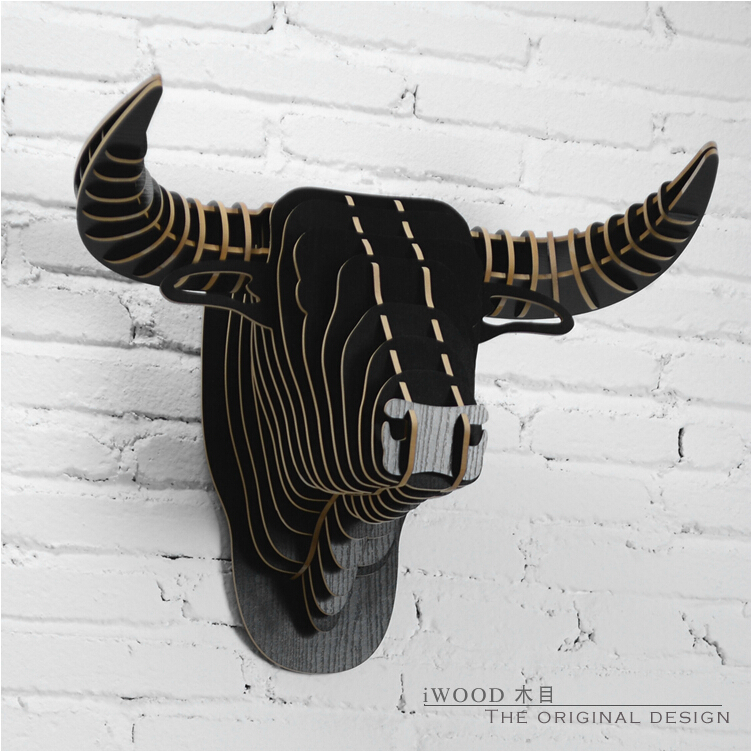 nordic decorative wood carving bull head wall hanging animals head home decoration,wood carved cowboy head,bison head sculpture