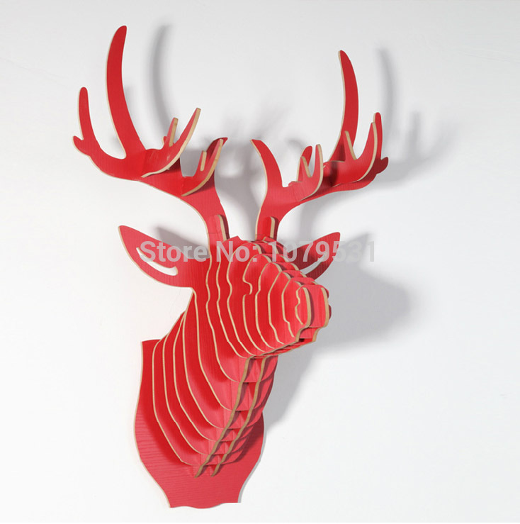 [red] deer head wall hanging home decoration of wooden crafts,animal head wall decor ,carved wood art,elk decoration