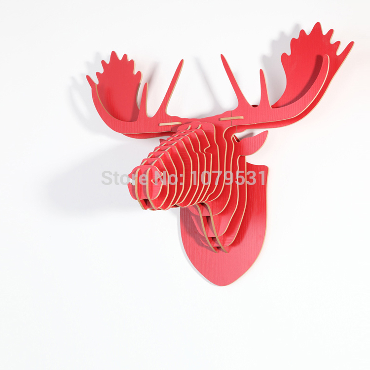 [red]europe style diy wooden reindeer head for wall decoration,wooden animals home decor,wooden moose head home decor