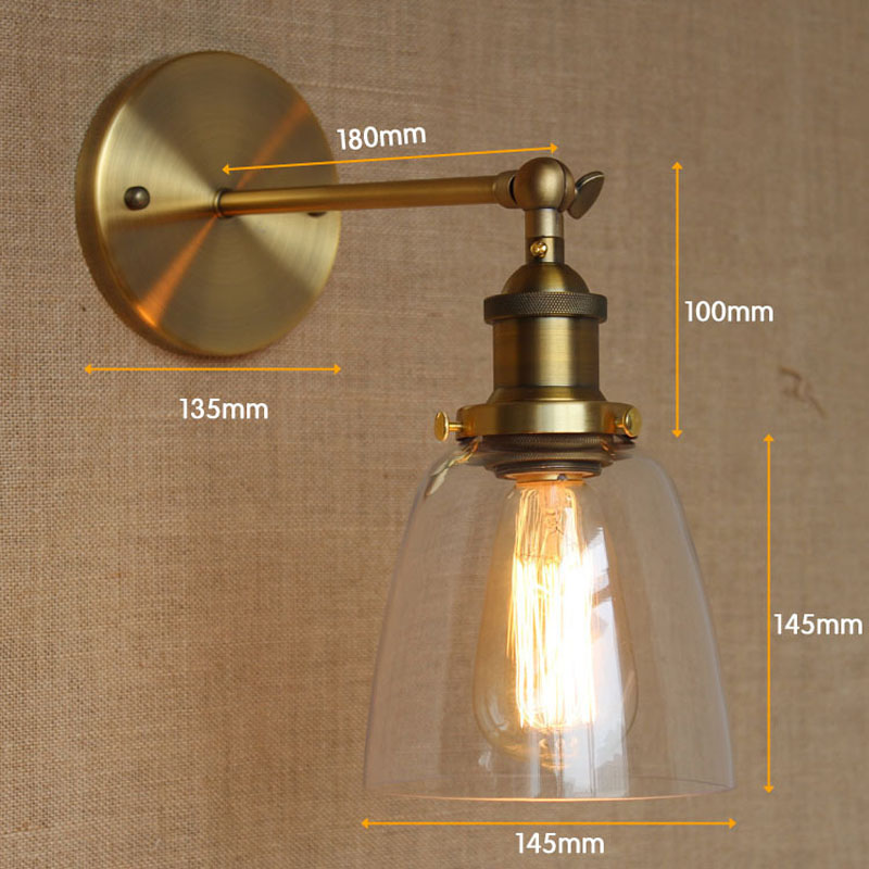 retro edison vintage loft single arm wall lamp glass shade sconces wall mount arm lamps