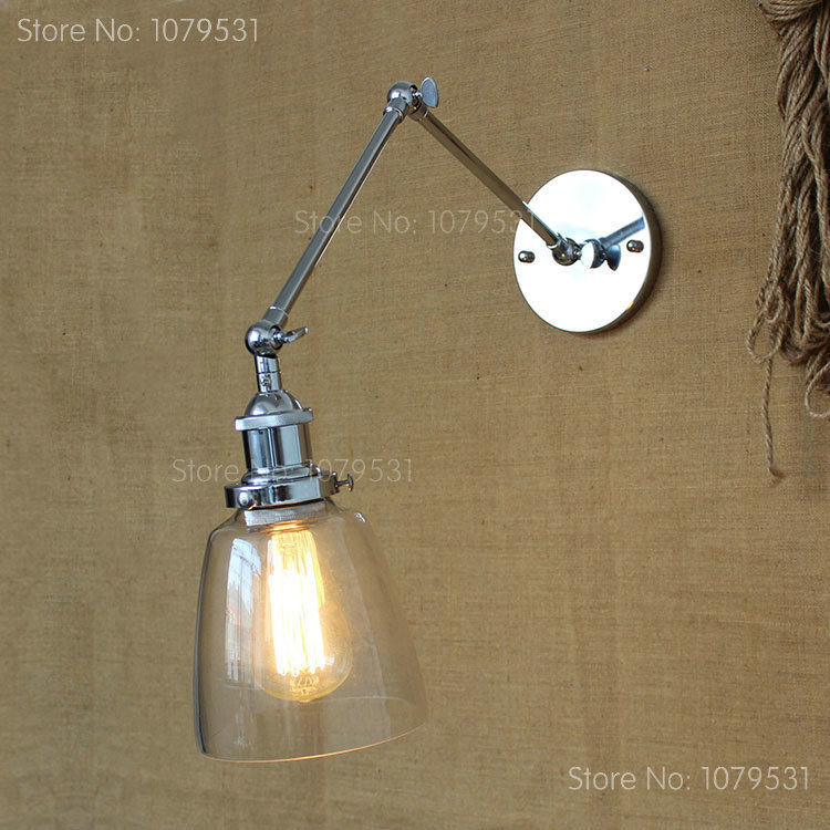 retro two swing arm wall lamp glass shade sconces rh bedside light fixture,wall mount swing arm lamps matching with edison bulbs
