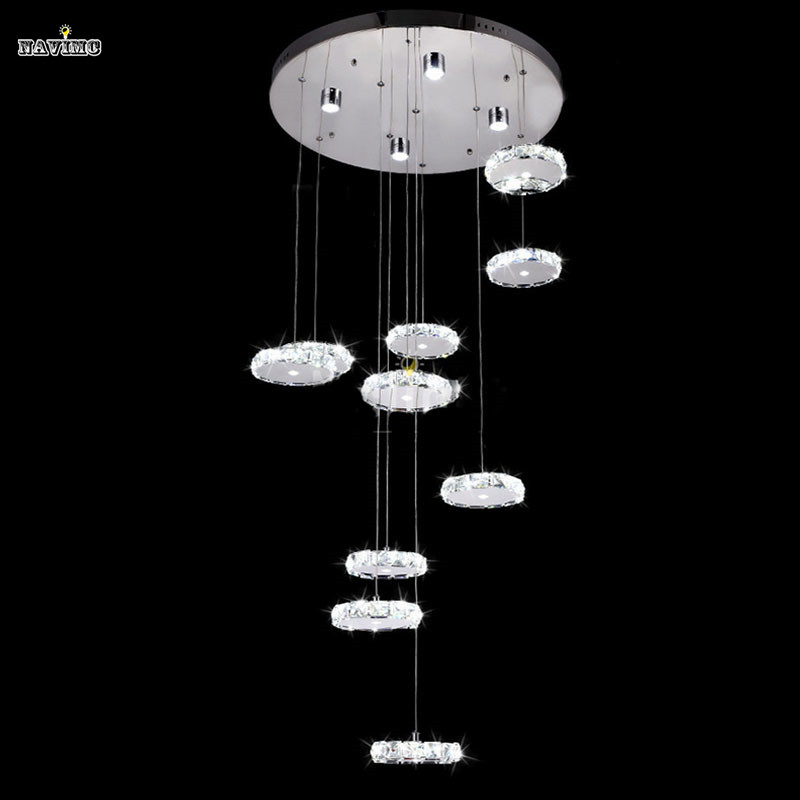 round led crystal ceiling light fixture crystal ring lustre de sala led lamp for stairs staircase hallway, lobby mc05120