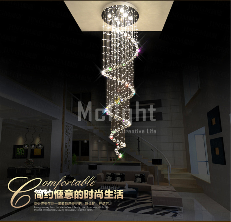 top s modern lustre k9 chandelier spiral stair light crystal lamp dia600*h2500mm