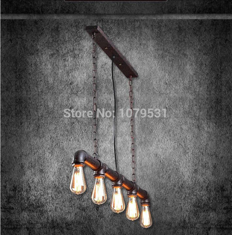 vintage 5 heads chain pendant edison pendant light e27 retro water pipe pendant lamp bulbs for warehouse/dining room /ktv /bar
