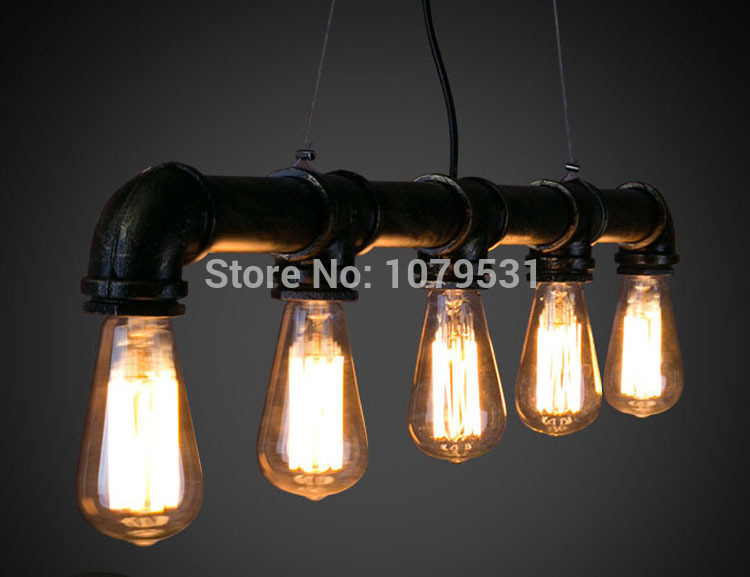 vintage 5 heads chain pendant edison pendant light e27 retro water pipe pendant lamp bulbs for warehouse/dining room /ktv /bar