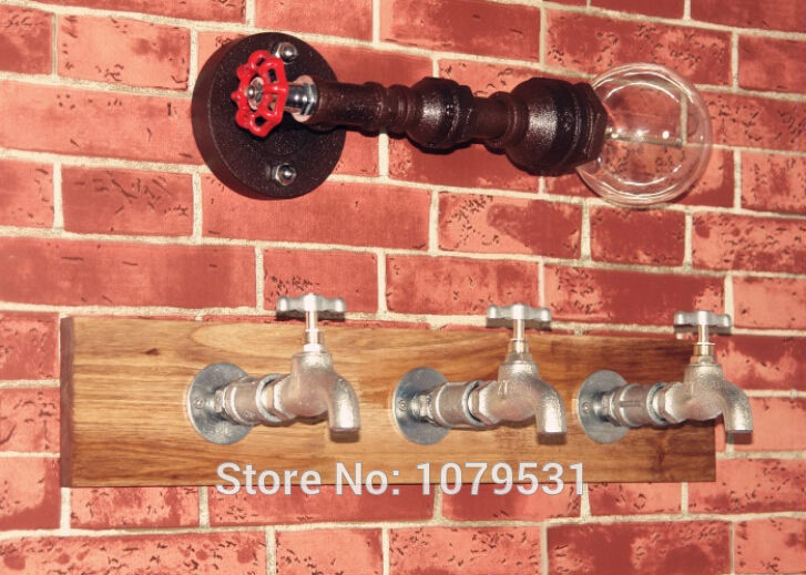 vintage single head e27 edison metal water pipe wall lamp creative 3pcs pipe hooks decoration sconce 110-240v three colors